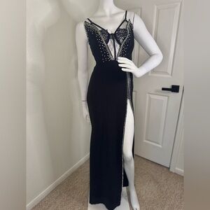 Banjul Beaded Elegant Black Evening Dress Size Small.
